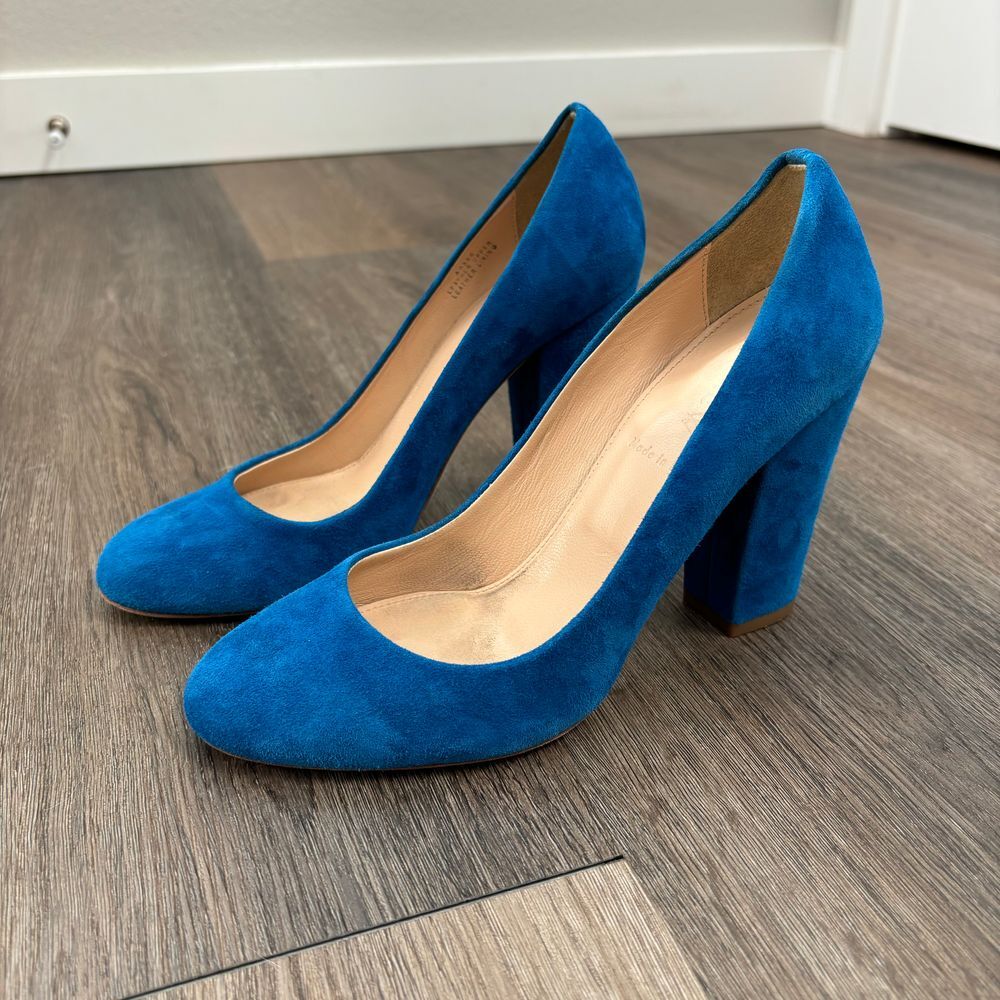 J Crew Suede Made in Italy Blue Leather Pumps High Heels Classic‎ Elegant S 5.5